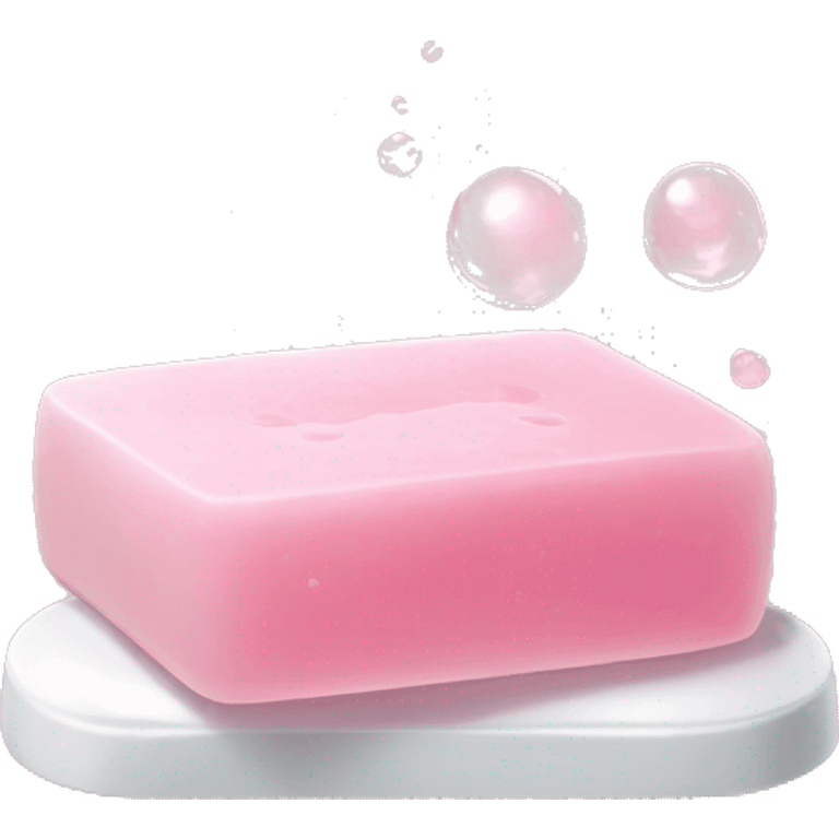 Light pink soap bar sitting on a soap holder, with soap bubbles  emoji