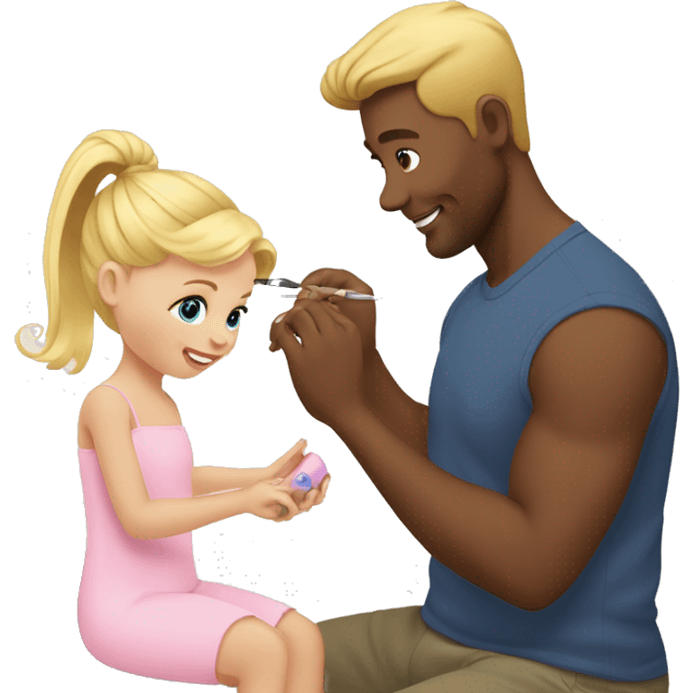 blonde babydaughter gives blonde dad a manicure emoji