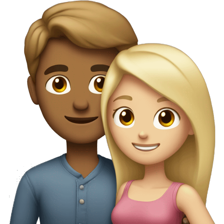 A brown-haired guy hugs a blonde girl emoji