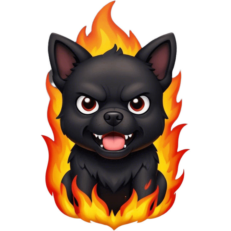 black angry Dog on fire emoji