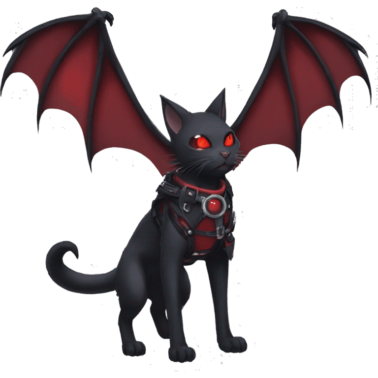 cool edgy black punk red ethereal fantasy nargacuga-bat-cat-Fakemon collar harness full body emoji