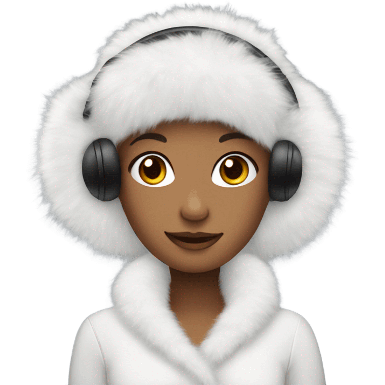 Girl in white big fluffy fur earmuffs emoji