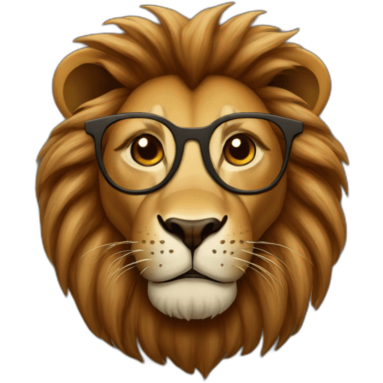 Lion with brown mane and glasses emoji