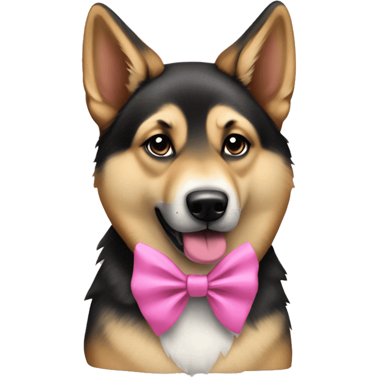 German Shepard husky dog with a pink bow emoji