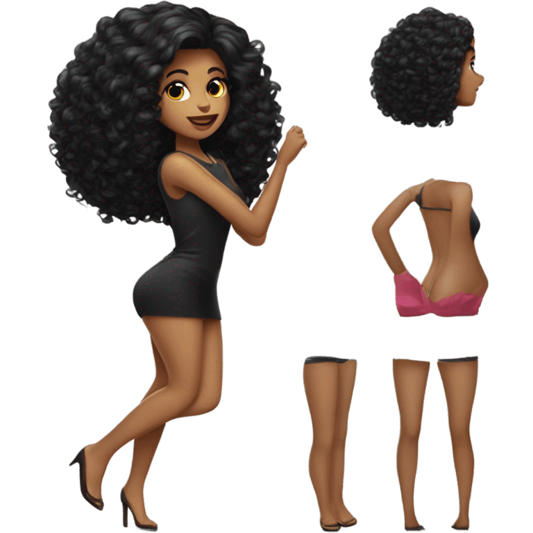 Uma mulher morena com cabelo médio preto com roupas preta com cílios grandes gloss nos lábios  emoji