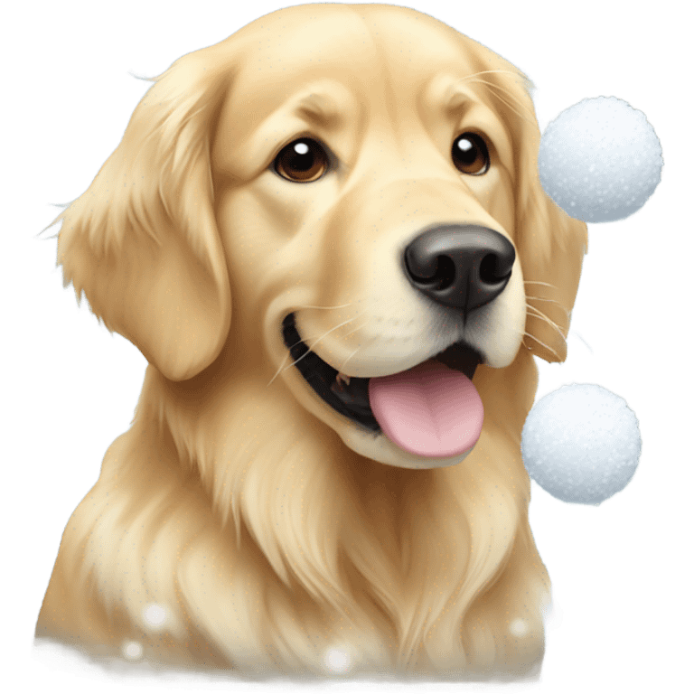 Full Golden retriever with snow balls emoji