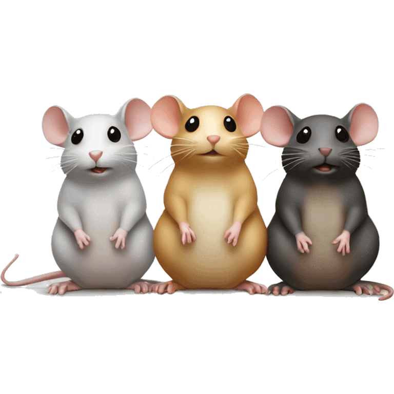 Three differently colored rats are sitting around and whispering emoji