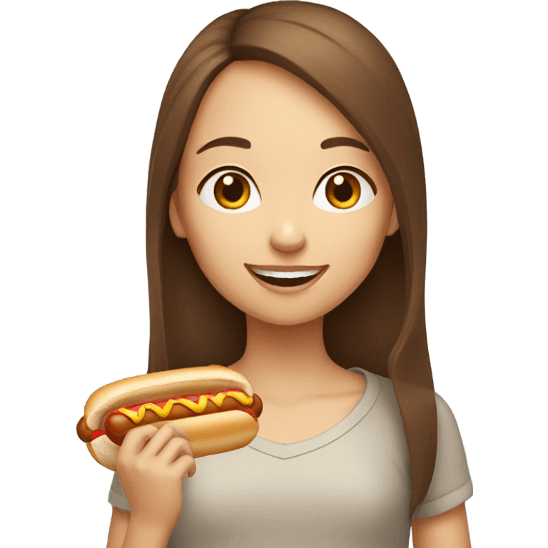 Girl with brown hairs eating Hot dog emoji