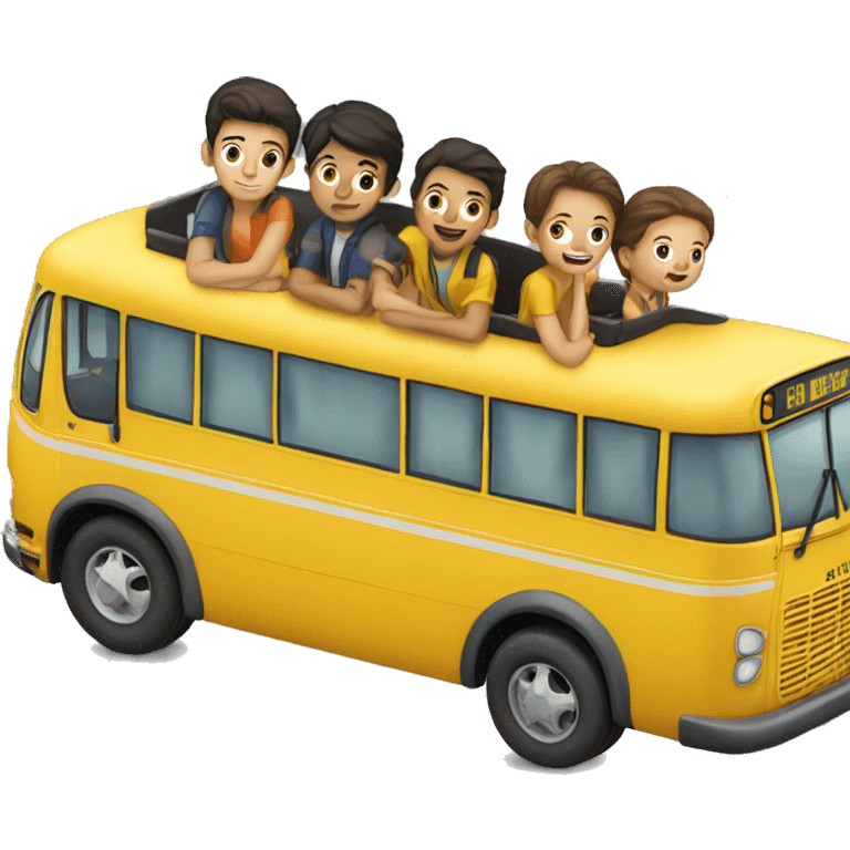 a yellow bus with 4 boys and 4 girls in it emoji