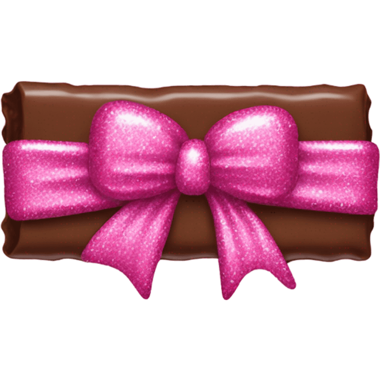 Chocolate bar with pink glitter bow wrapping halfway emoji