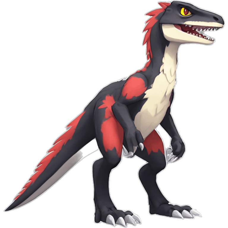 Anthro Cute cool black red white yellow nargacuga-velociraptor-sergal animal hybrid Fakemon full body emoji