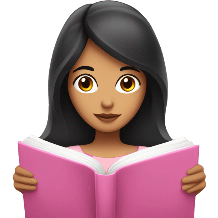 Hispanic female with black hair reading pink bible emoji