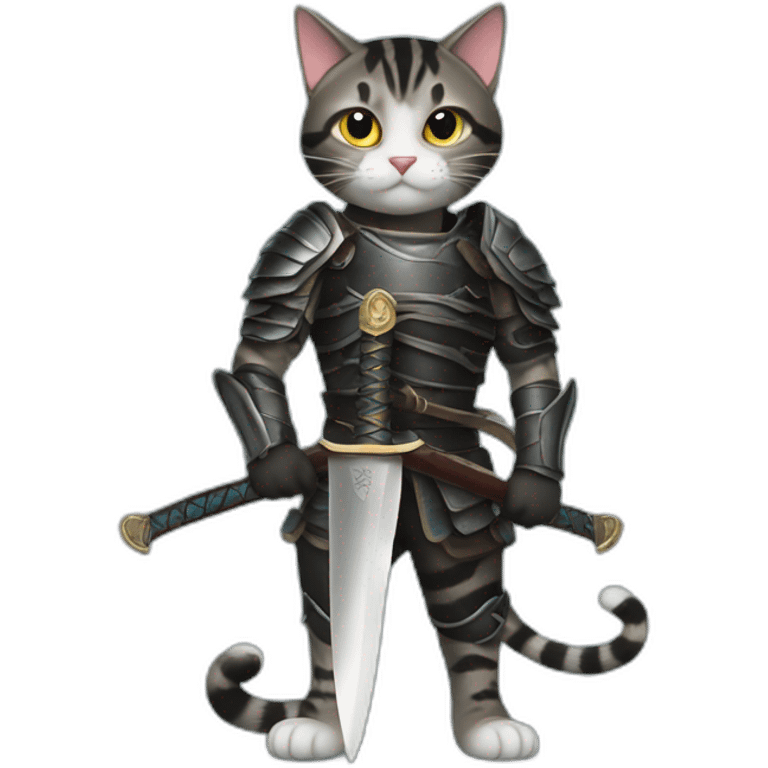 Black mackerel tabby cat holding sword emoji