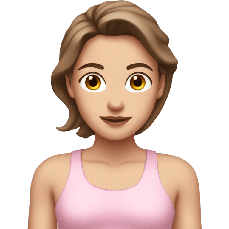 white girl  with brown hair in light pink clothes exercising emoji