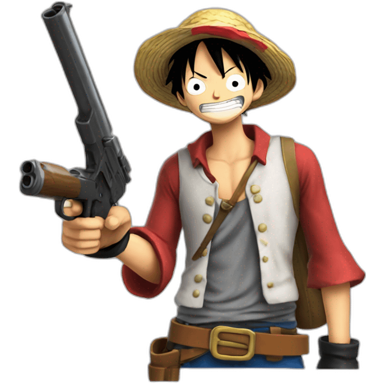 Luffy le bras allongé avec un pistolet emoji