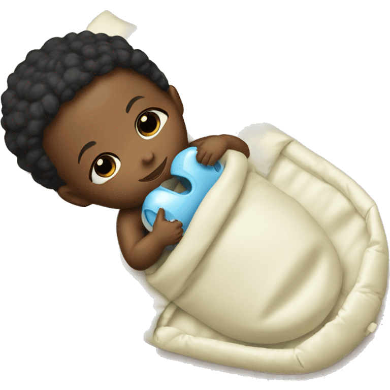 Black Baby in sleeping bag with baby pacifier emoji