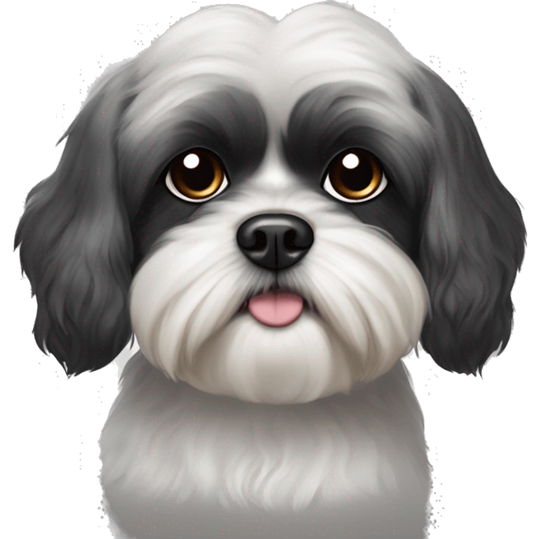 Shih tzu poddle mix dog with black ears and black spot over one eye emoji