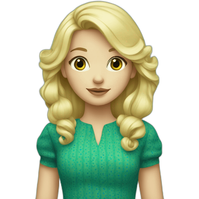 blonde hair girl in green and blue pattern dress emoji