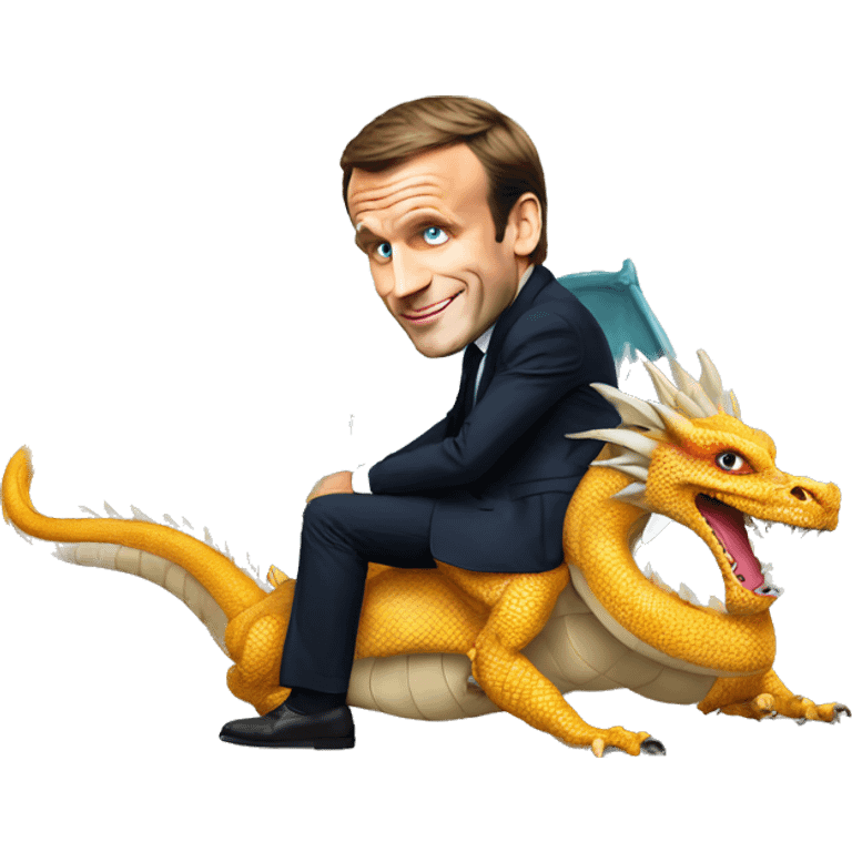 Emmanuel Macron sur un dragon emoji