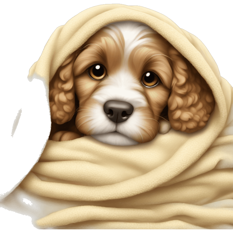 cute cockapoo puppy sleep in blanket emoji