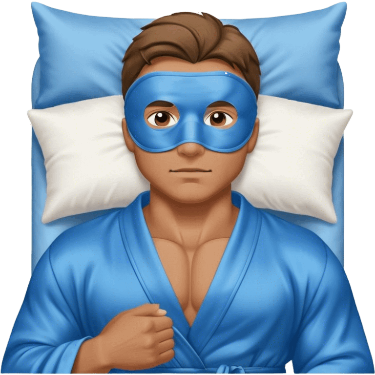 muscular man body silk lace blue robe model sleep mask emoji