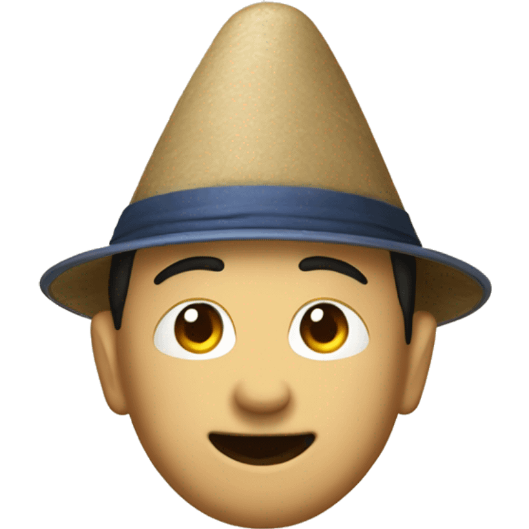 An emoji with a fu man shu and a conical hat emoji