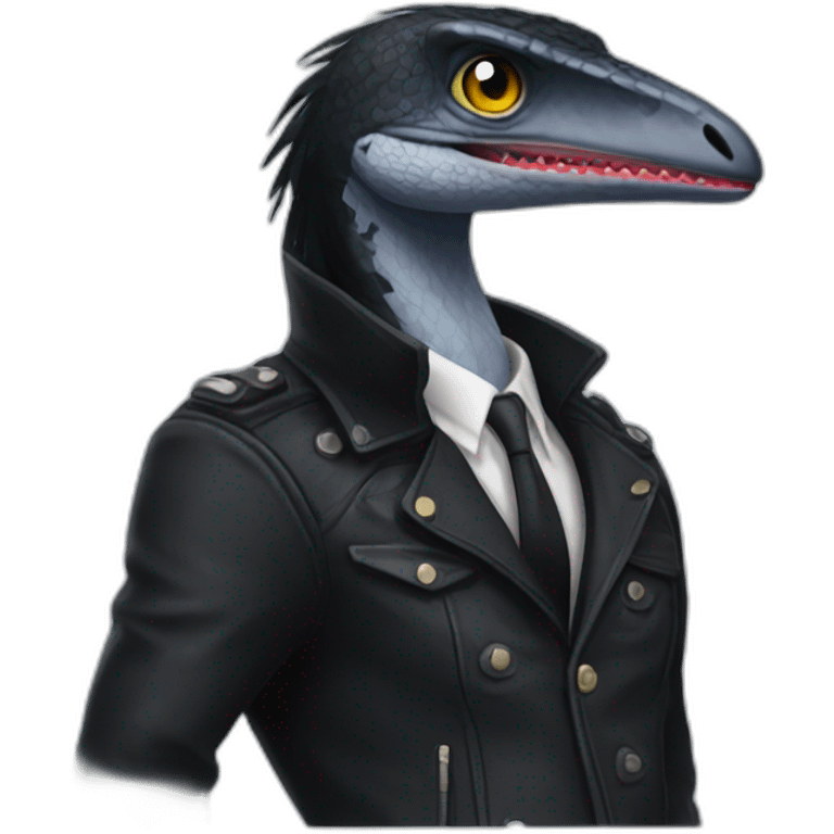 velocitaptor wearning a black jacket emoji