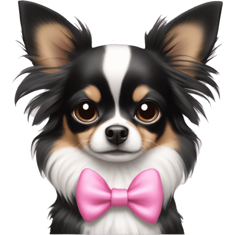 black and white long haired chihuahua with a cute pink bow emoji