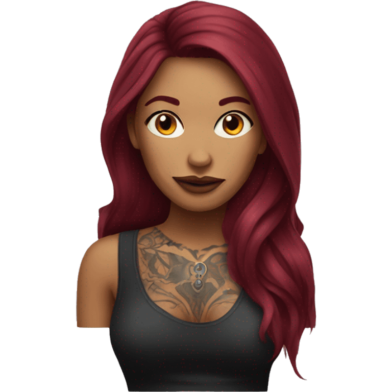 Tattooed woman with long burgundy hair emoji