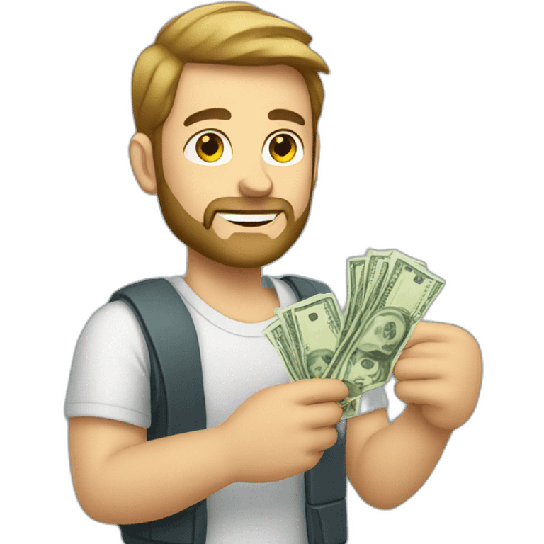 caucasian male with small beard and holding money emoji