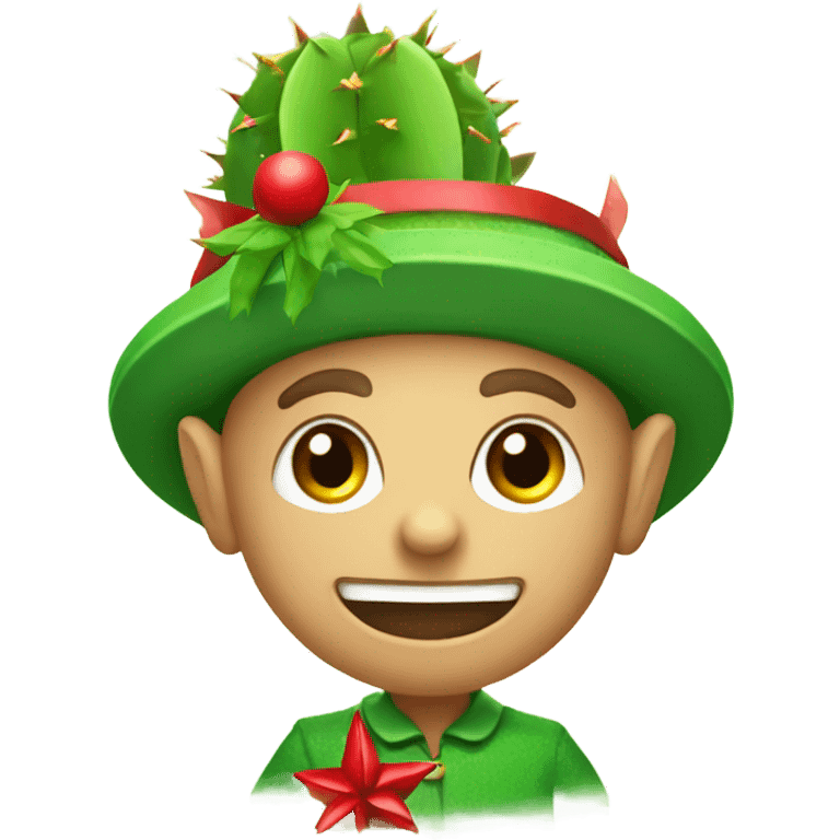 A Christmas elf with a decorative cactus emoji