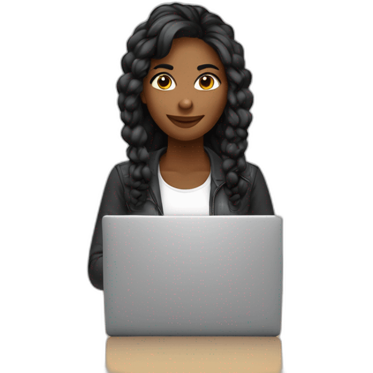 mujer pelo negro medio largo liso creadora de contenidondo en laptop emoji