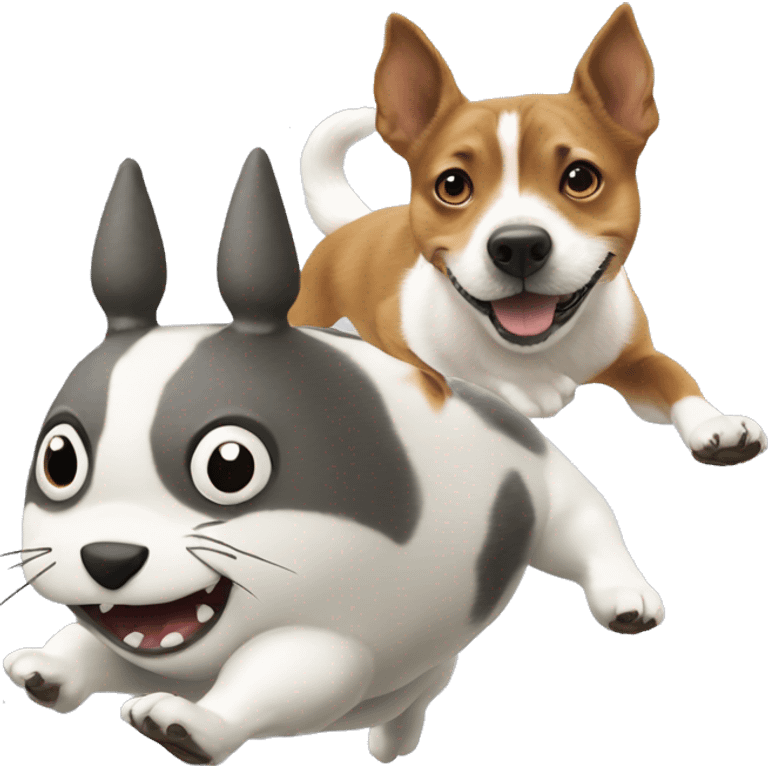 Totoro chasing a jack russel emoji