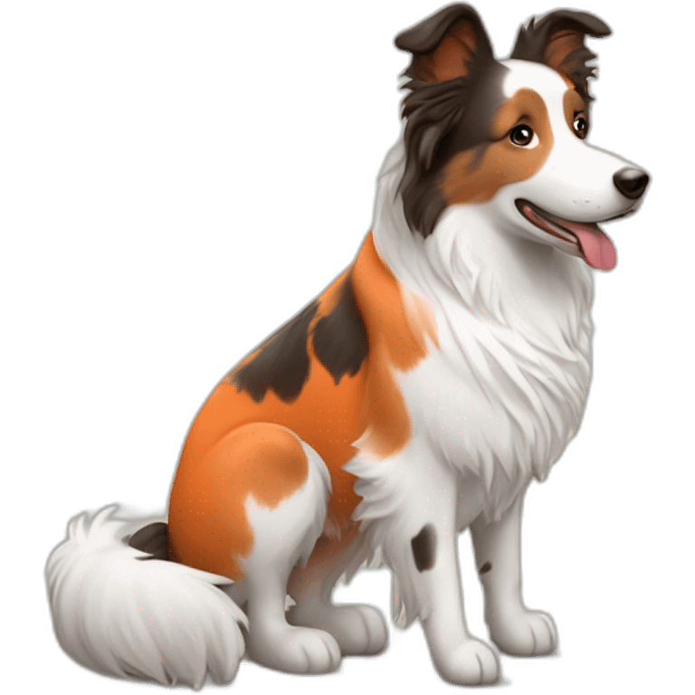 white and wheat red merle border collie in orange wheel chair emoji