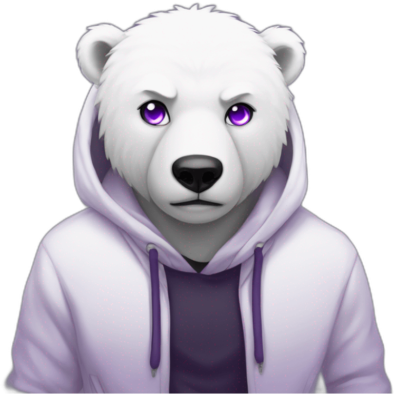 Male Anthro polar bear, black hoodie, purple eyes, anime style emoji