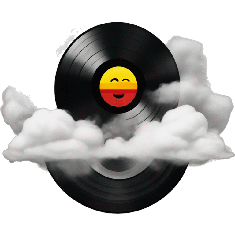 A vinyl record with a cloud of smoke, evoking the classic and atmospheric feel of reggae emoji