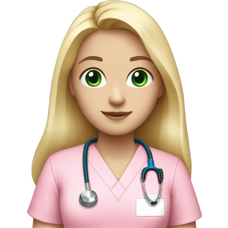 pale blonde girl with long hair and green eyes wearing pink scrubs and stethoscope  emoji