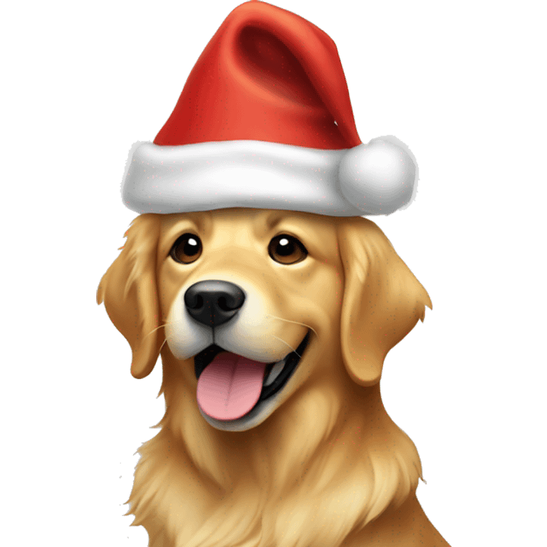 golden retriever wearing a Santa hat smiling emoji