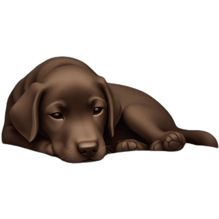 Chocolate labrador puppie sleeping in a blue bed emoji