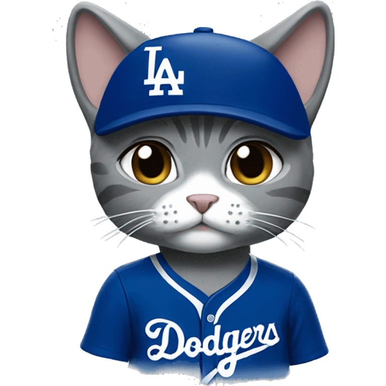 Grey Cat wearing a dodgers uniform with tears  emoji