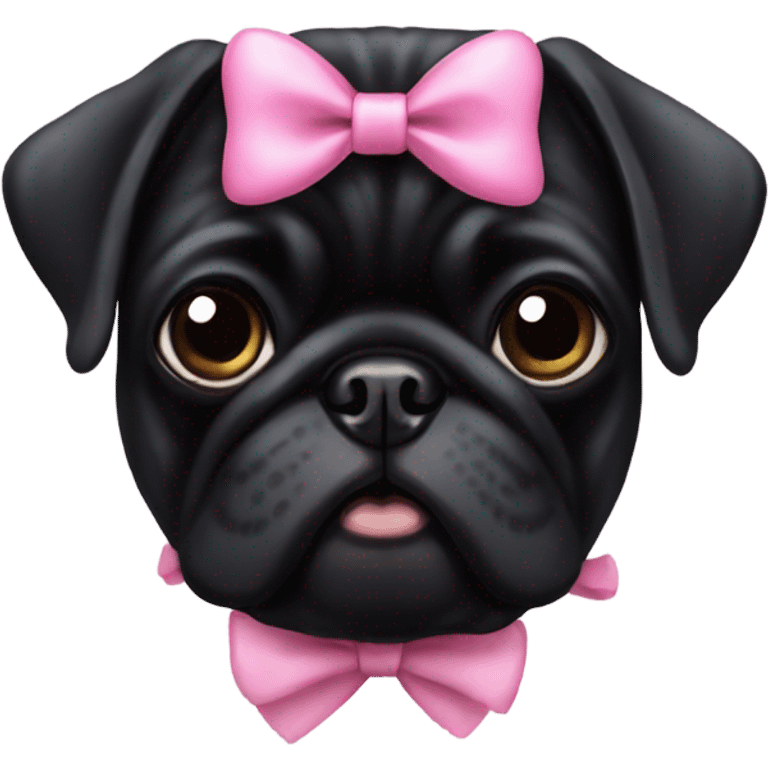 A black pug with a cute little pink bow  emoji