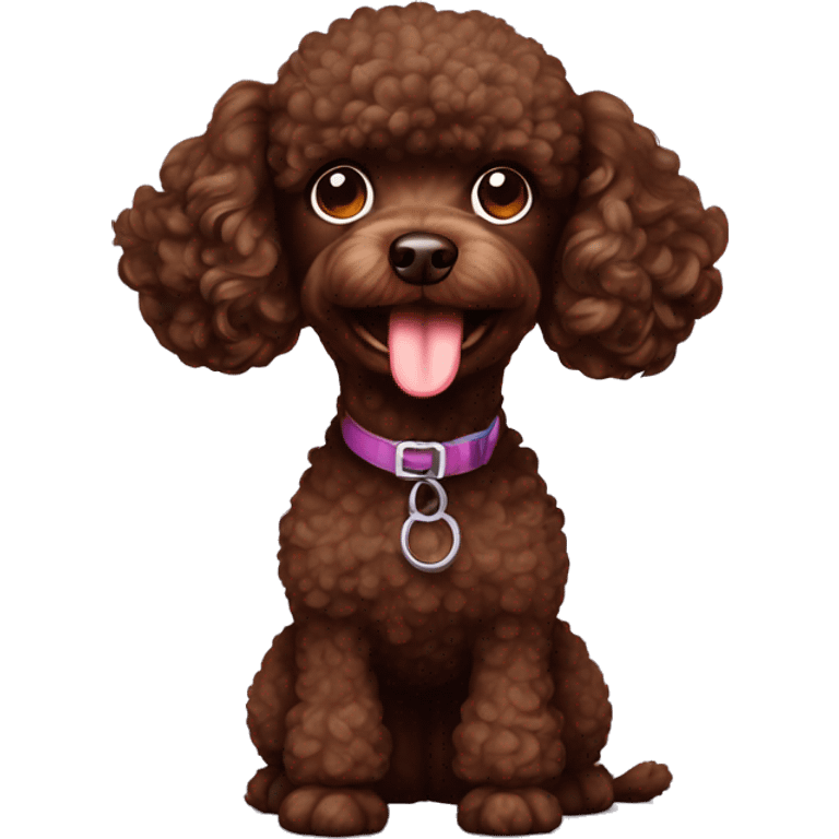 Chocolate brown toy poodle dog with tongue inside emoji