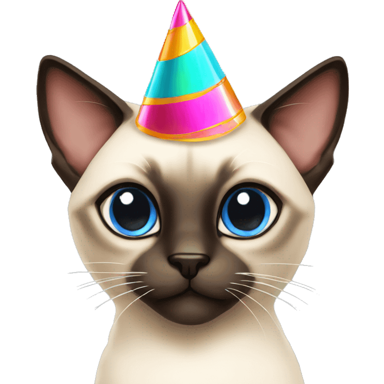 Siamese cat with party hat emoji