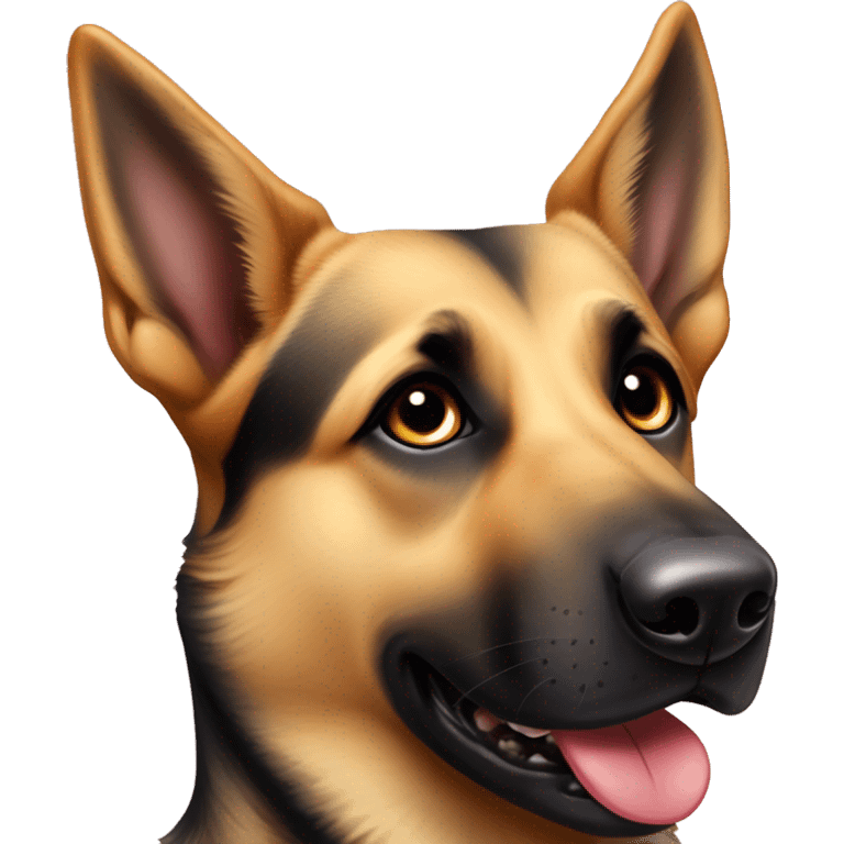 German shepherd with tongue out and tan Labrador retriever with black around his eyes emoji