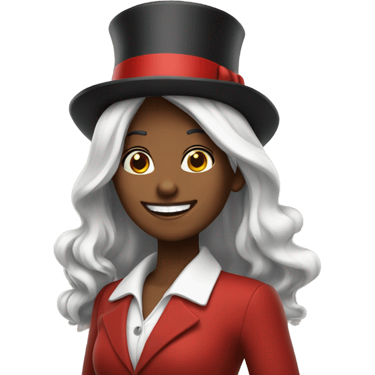 smiling girl-skin white-hair brown-in red top hat emoji