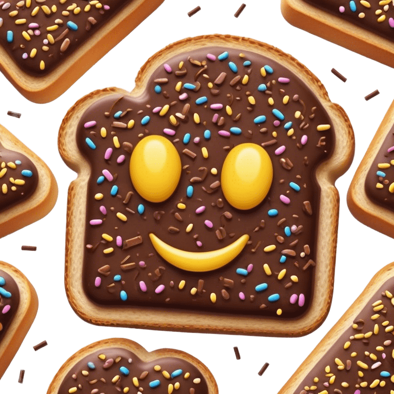 Cinematic Realistic Hagelslag Treat Emoji, depicted as crunchy chocolate sprinkles on buttered bread rendered with vivid textures and playful, inviting lighting. emoji