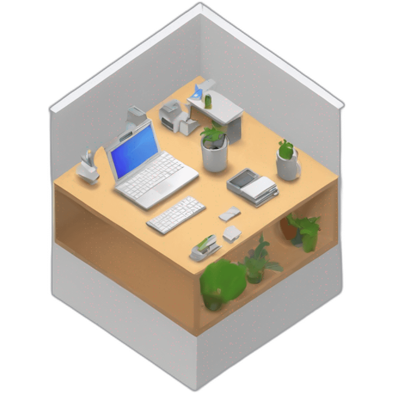 isometric square solid outline border containing indoor creative start-up office people active working macbook multi-mornitor tools simple clean developer-space #edc31b emoji