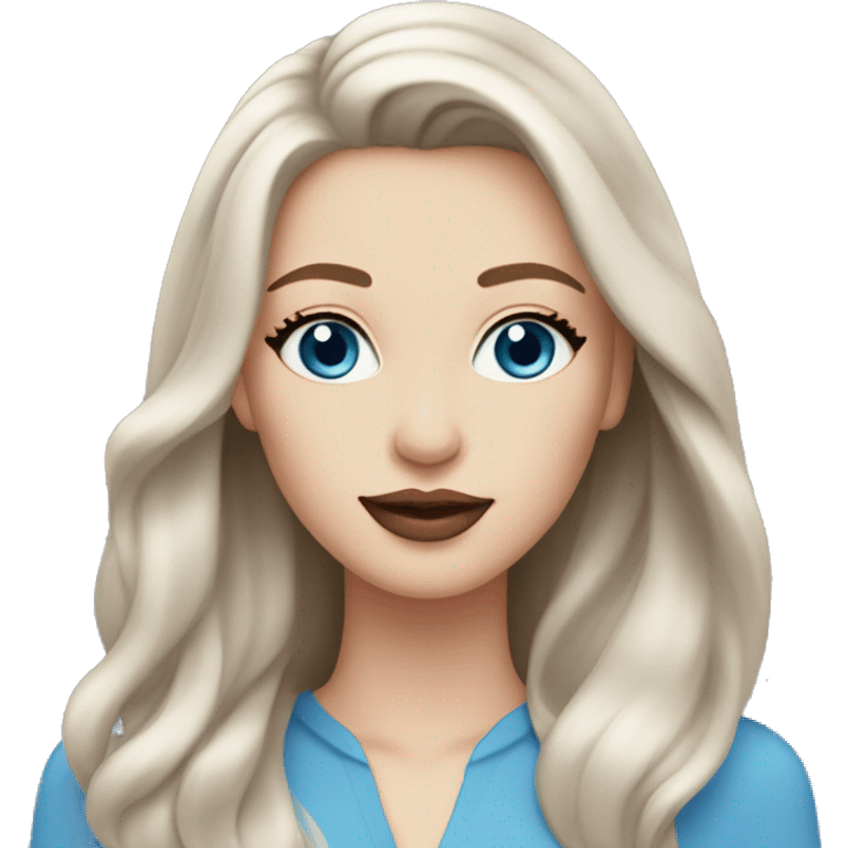 pale brunette woman with blue eyes and straight flowy hair, rose lipstick and silver earrings emoji