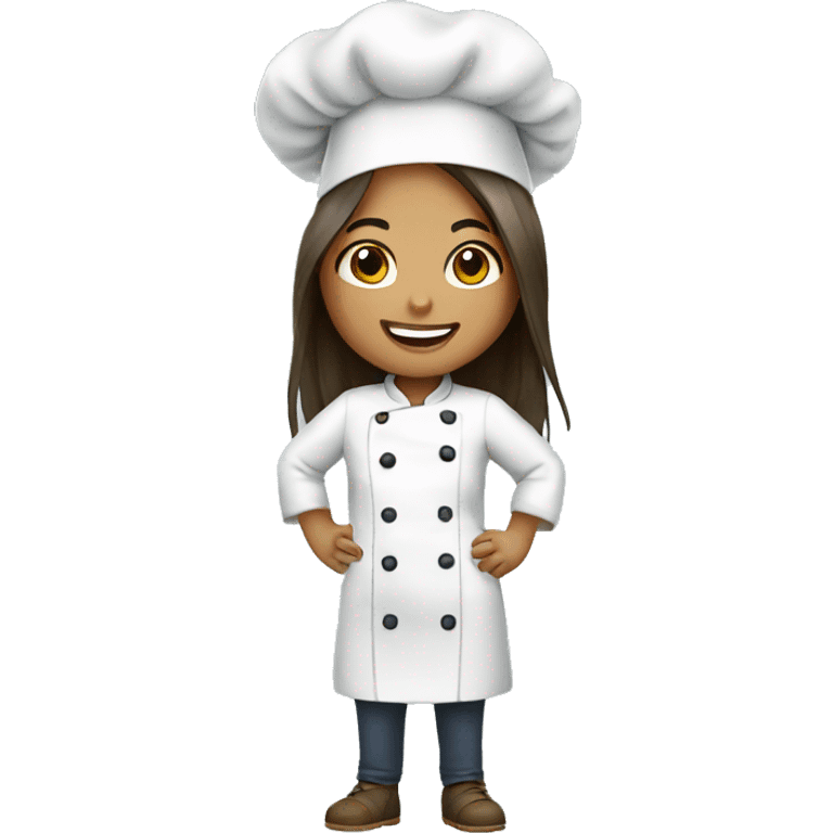 happy asian girl chef long hair brown skin emoji