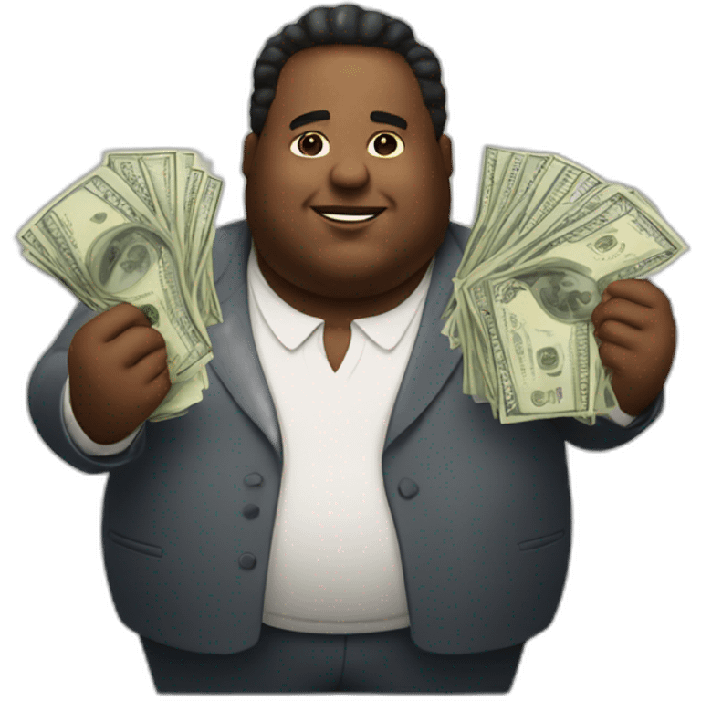 fat rich man holding big money emoji